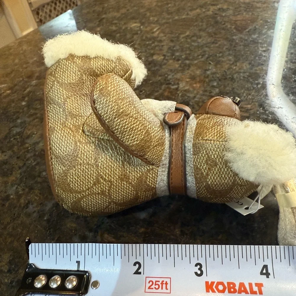 Rare Coach Monogram Tan and Cream Sitting Teddy Bear Keychain